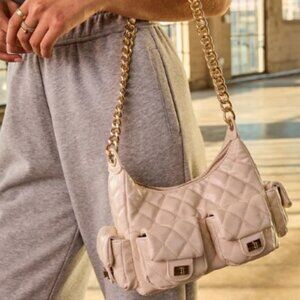 Quilted Cream Shoulder Bag with Gold Chain Accent NWT